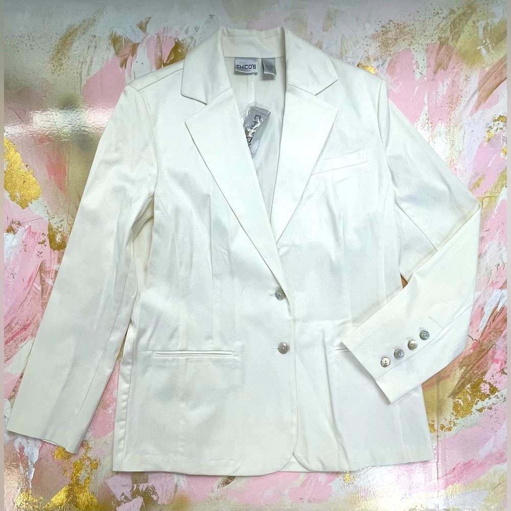 Chico’s Sadira Optic White/ Ivory blazer jacket 1/M